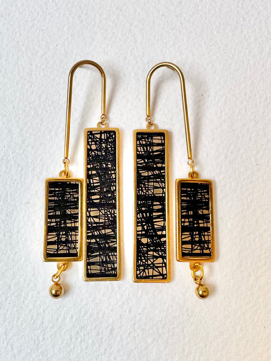 Gold and Black Dangle Earring