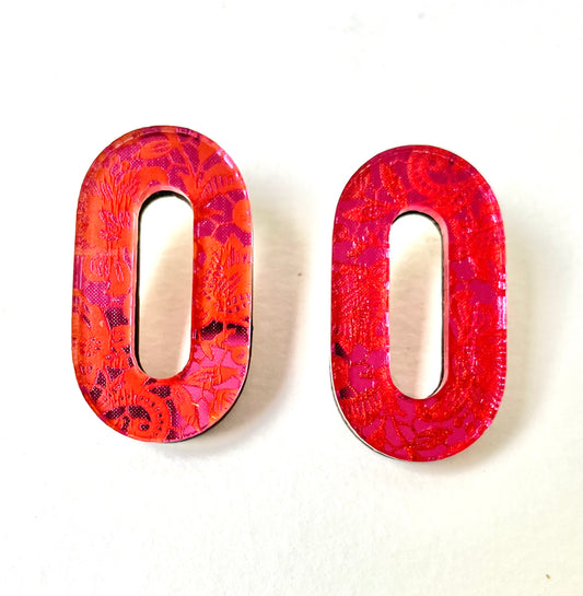 Pink Mirror Lace Stud Earrings