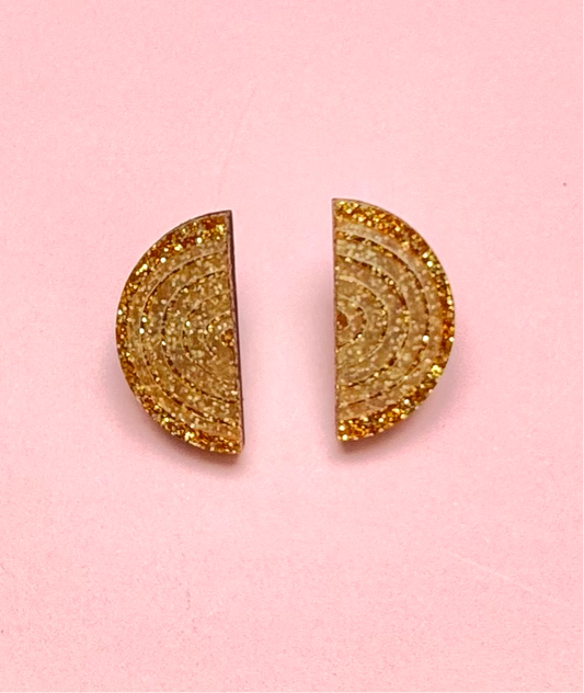 Gold Half Circle Large Stud Earrings 3cm x 2.5cm x 0.6cm