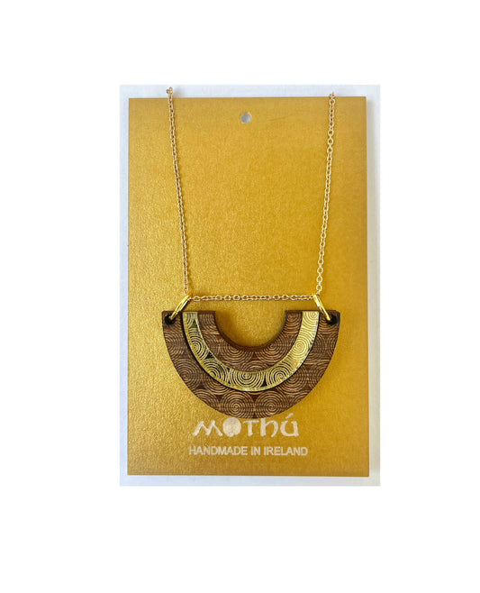 Engraved Wooden Pendant Necklace Gold Plated Vermeil Chain 20”