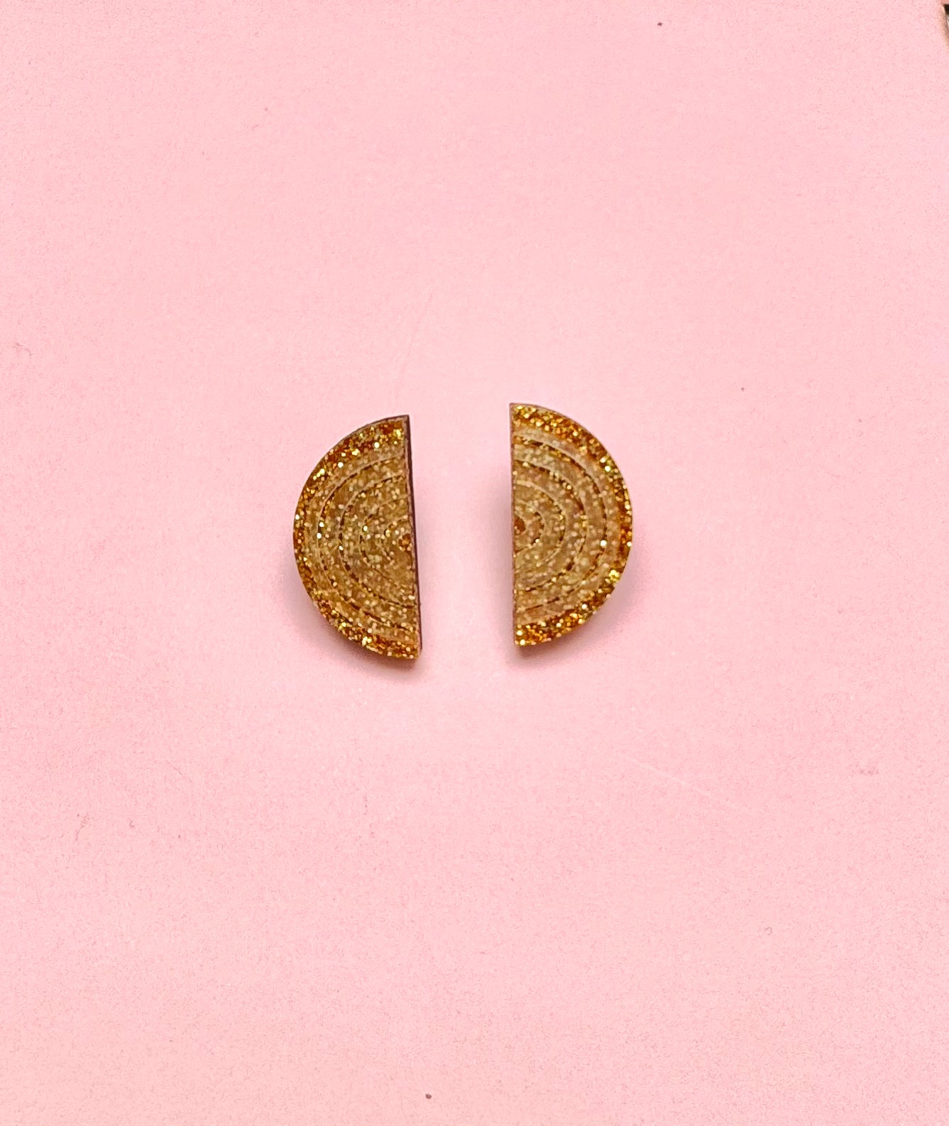 Gold Half Circle Large Stud Earrings 3cm x 2.5cm x 0.6cm