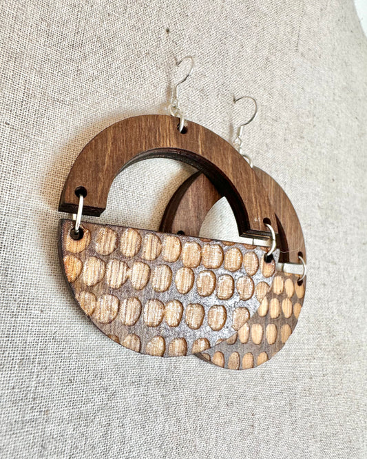 Wooden Engraved Hoop Earrings 7cm x 6cm x 0.6cm