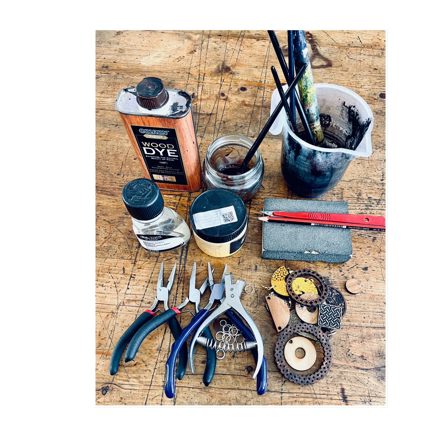 Wooden Dangle Earrings, Celtic cross pattern 2 piece 7cm x 4cm x 0.5cm