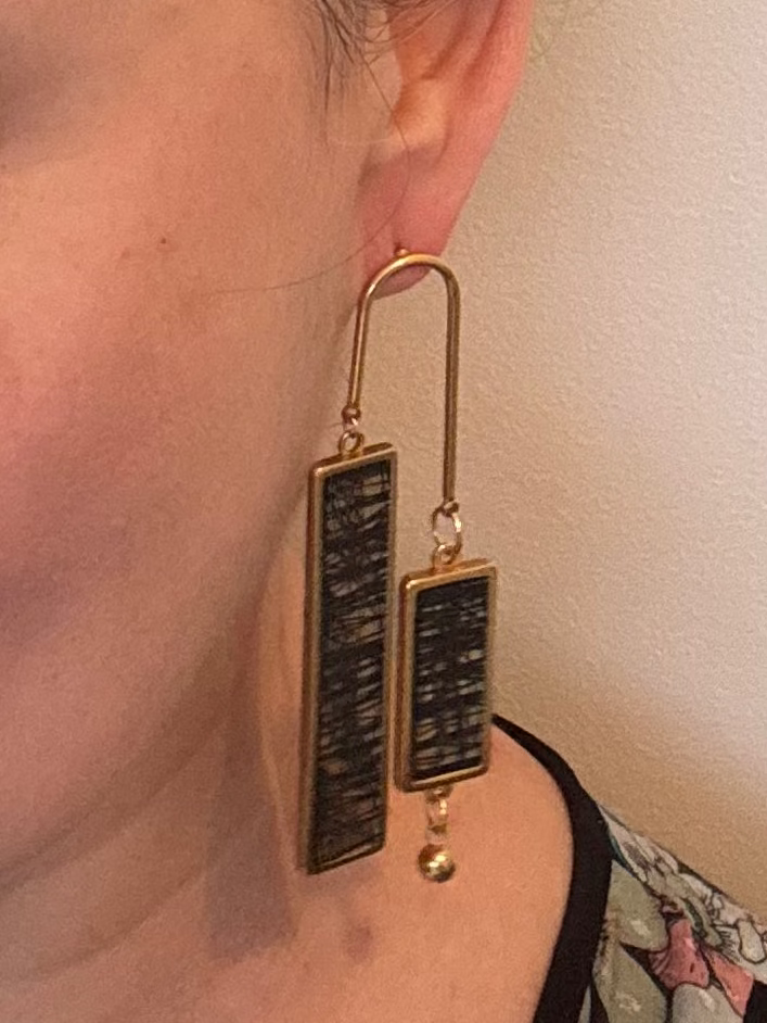 Gold and Black Dangle Earring
