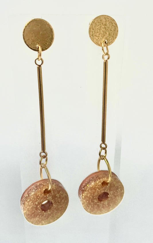 Glitter Gold Drop Hoop Earring, Gold Plated Brass, Length 7cm x 2cm x 0.6cm