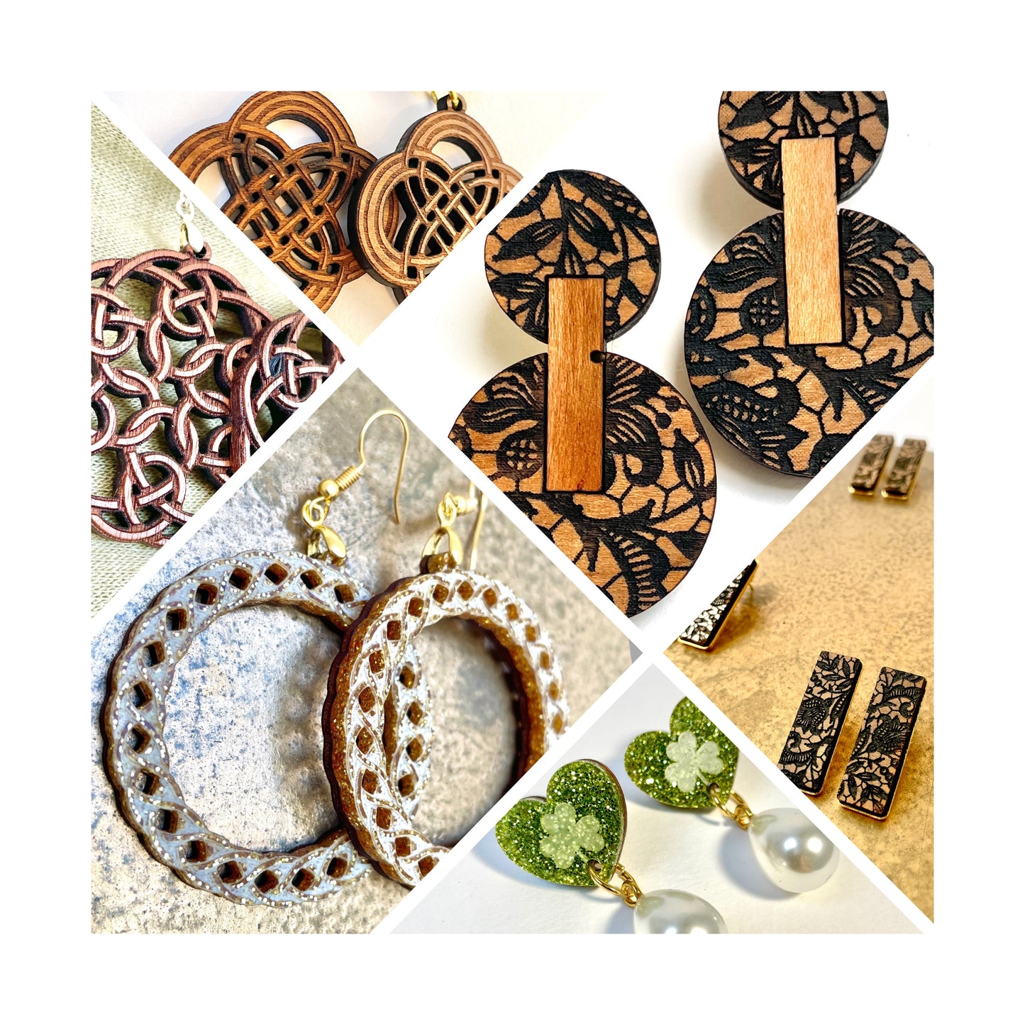 Glitter Gold Drop Hoop Earring, Gold Plated Brass, Length 7cm x 2cm x 0.6cm