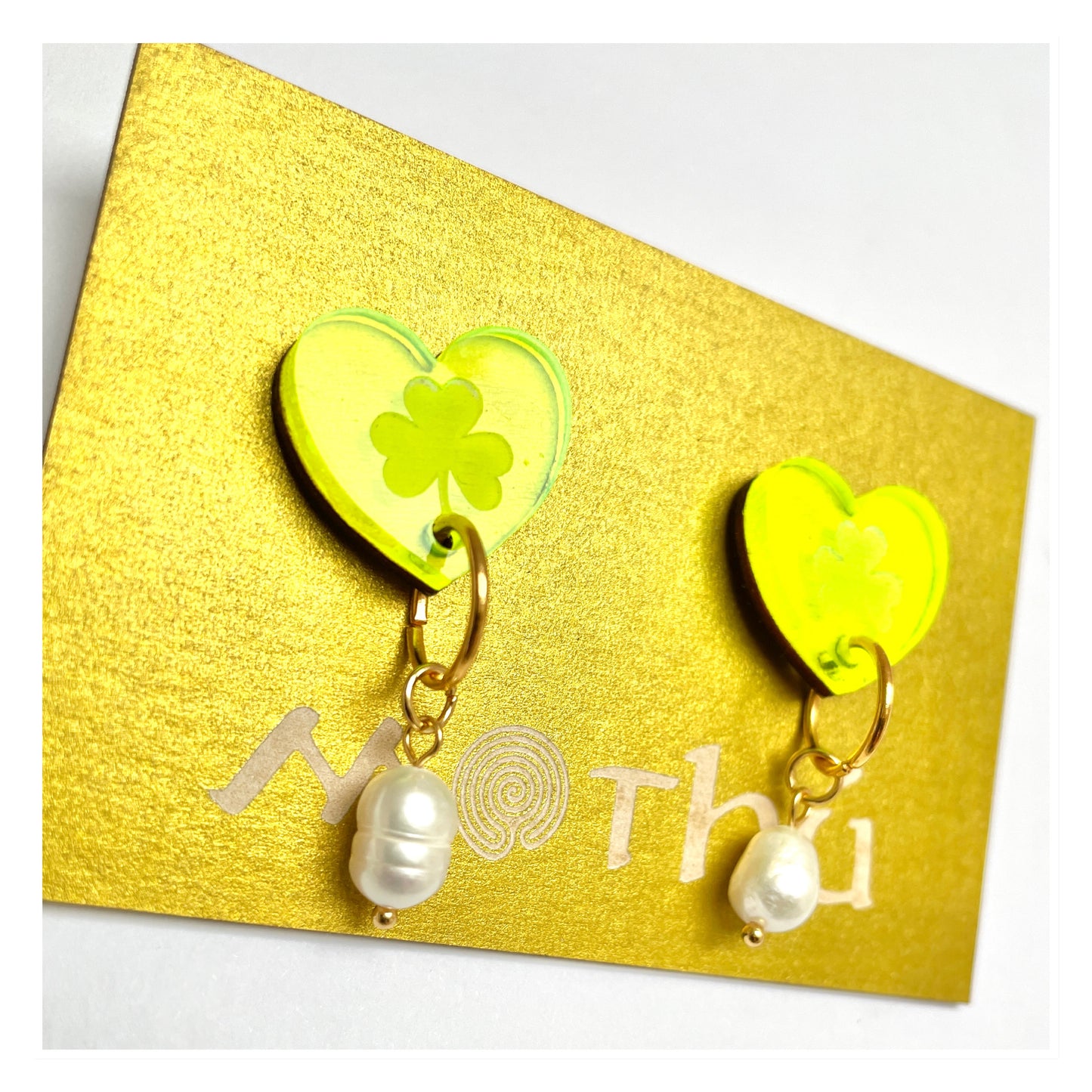 Heart with Shamrocks, Drop Pearl Earrings