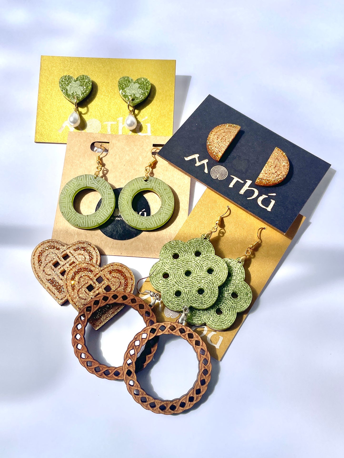 Green Engraved Celtic Hoop Dangle Earring