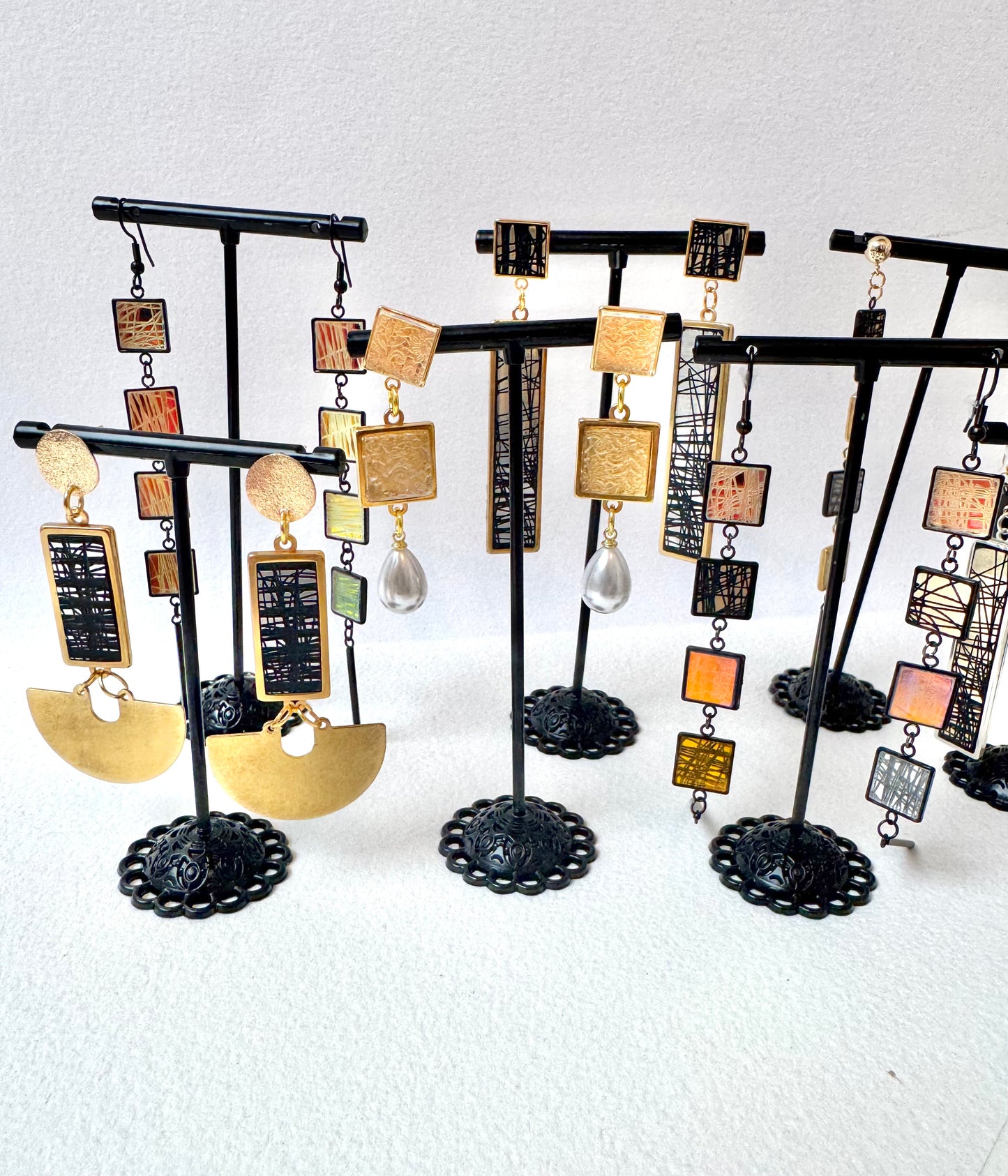 Gold and Black Dangle Earring