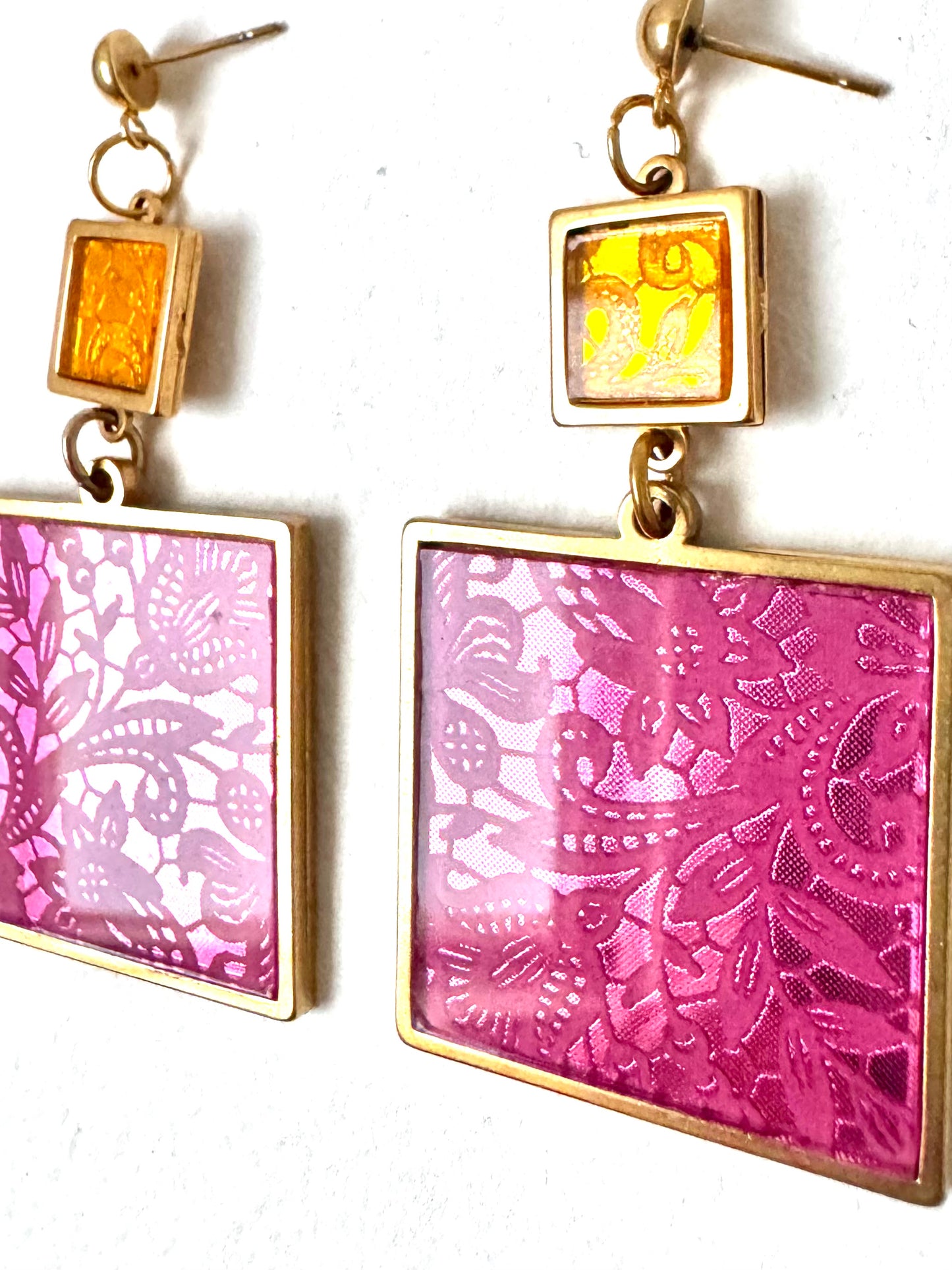Pink & Gold Lace 2 x Piece Dangle Earring