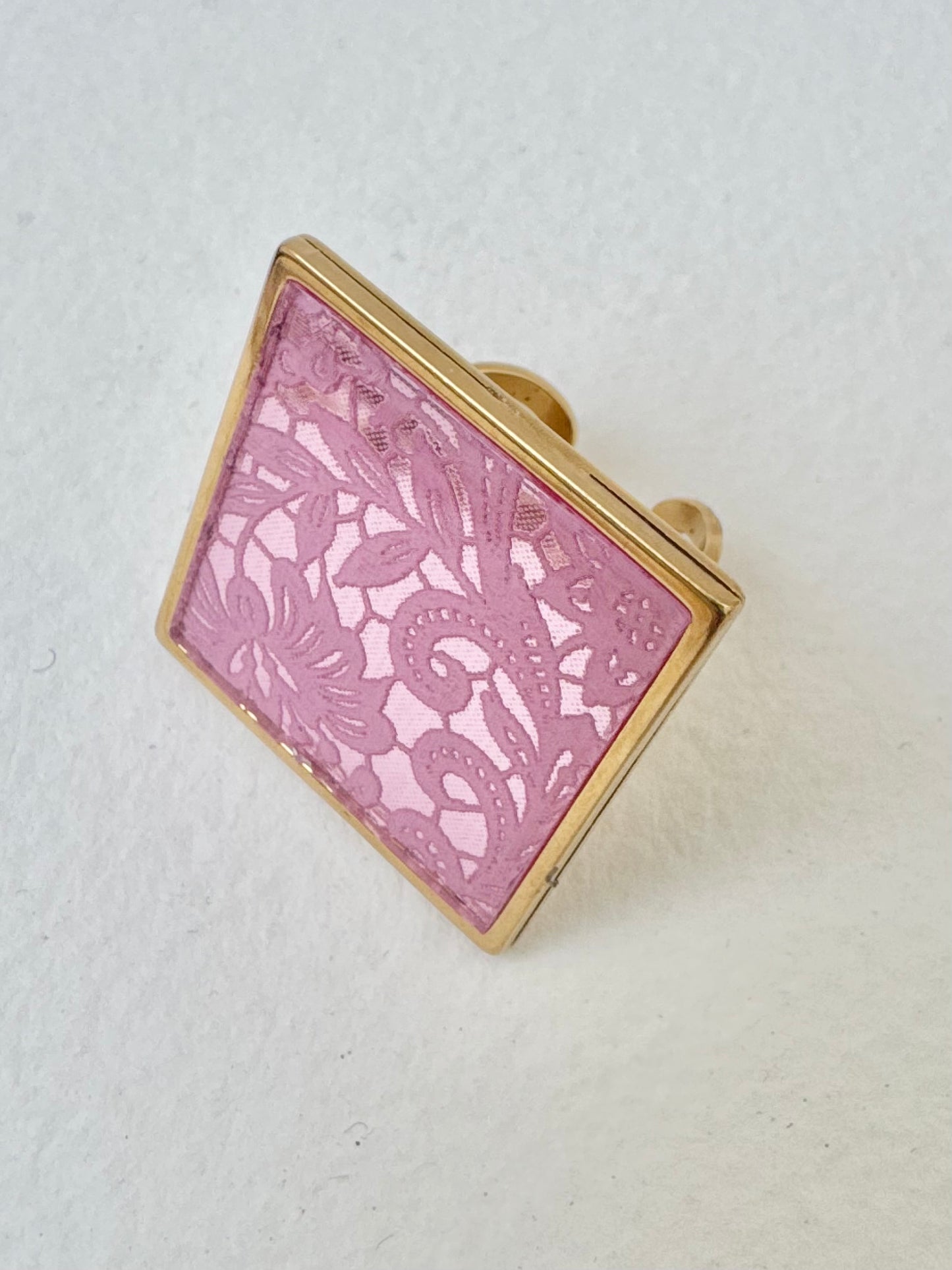 Pink Lace Etched Mirror Cocktail Ring