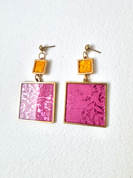Pink & Gold Lace 2 x Piece Dangle Earring