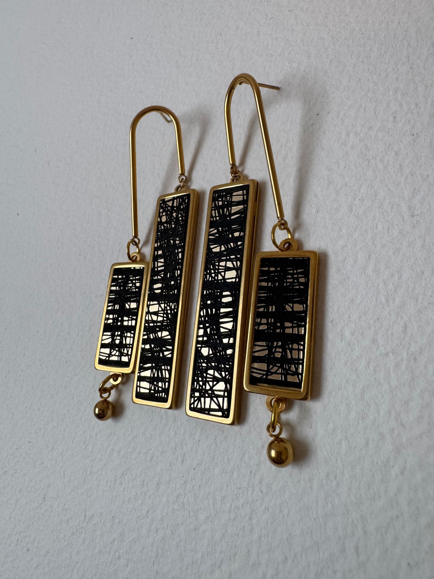 Gold and Black Dangle Earring