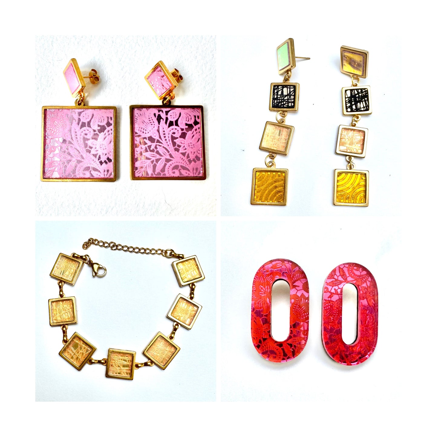 Pink & Gold Lace 2 x Piece Dangle Earring