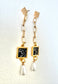 Gold Chain, Etched Lace & Pearl Dangle Earring