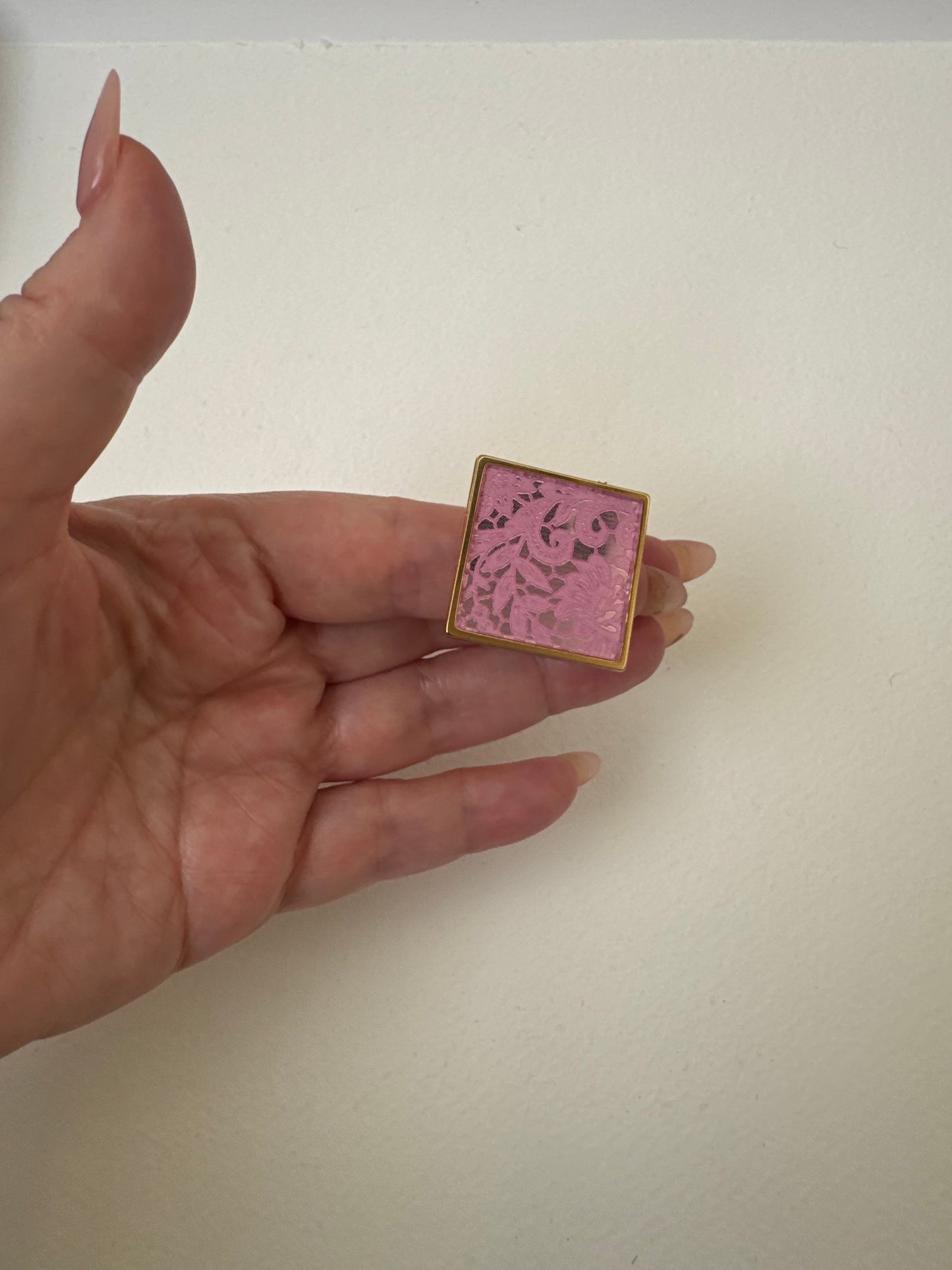 Pink Lace Etched Mirror Cocktail Ring