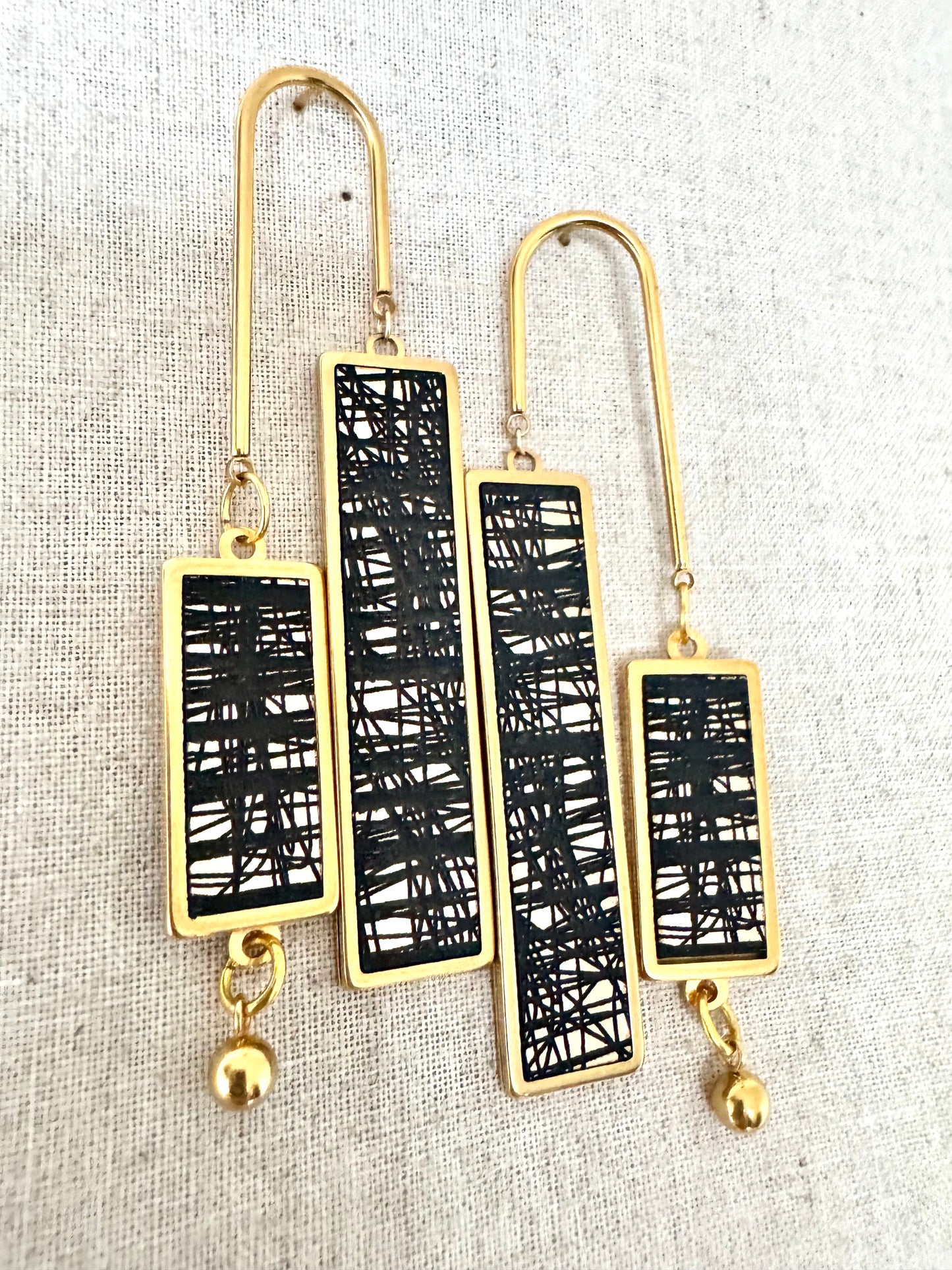 Gold and Black Dangle Earring