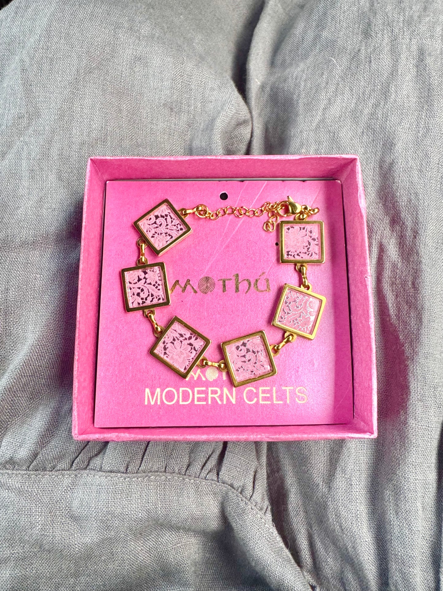 Pink Lace Etched Mirror Cocktail Ring