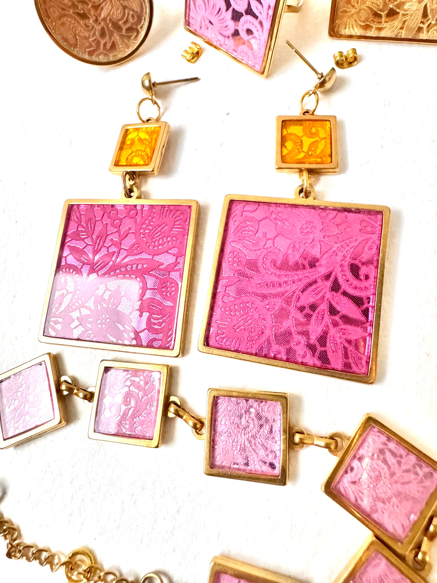Pink & Gold Lace 2 x Piece Dangle Earring
