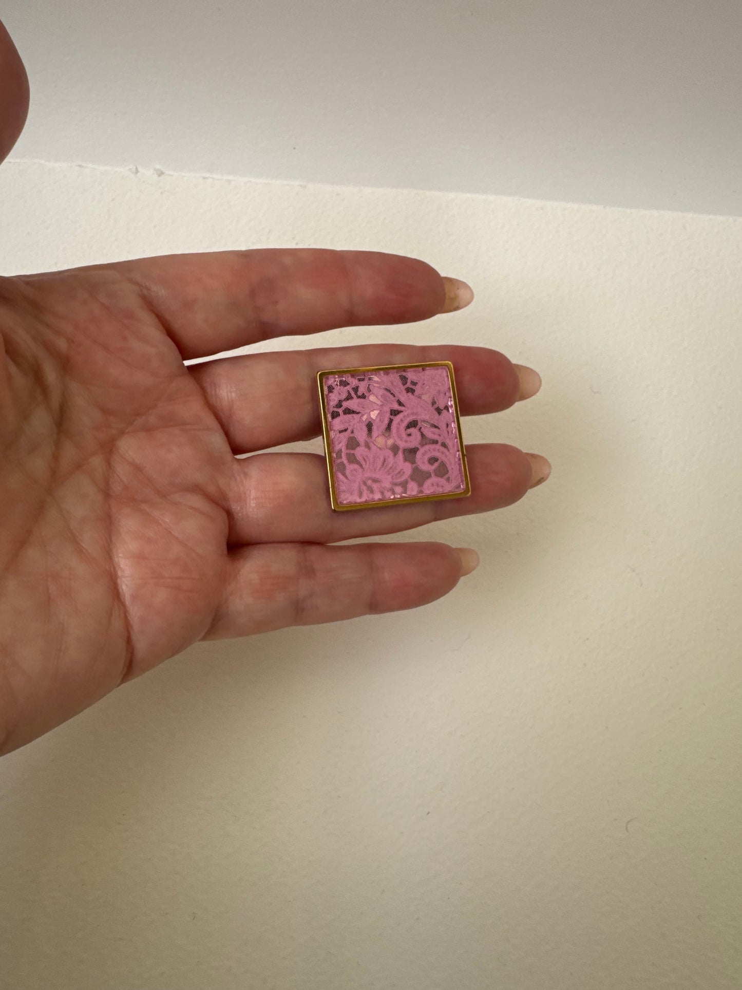 Pink Lace Etched Mirror Cocktail Ring