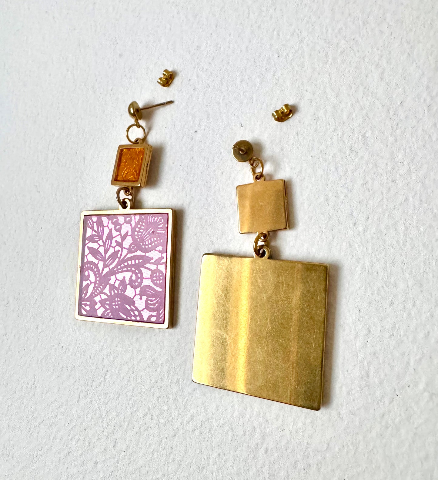 Pink & Gold Lace 2 x Piece Dangle Earring