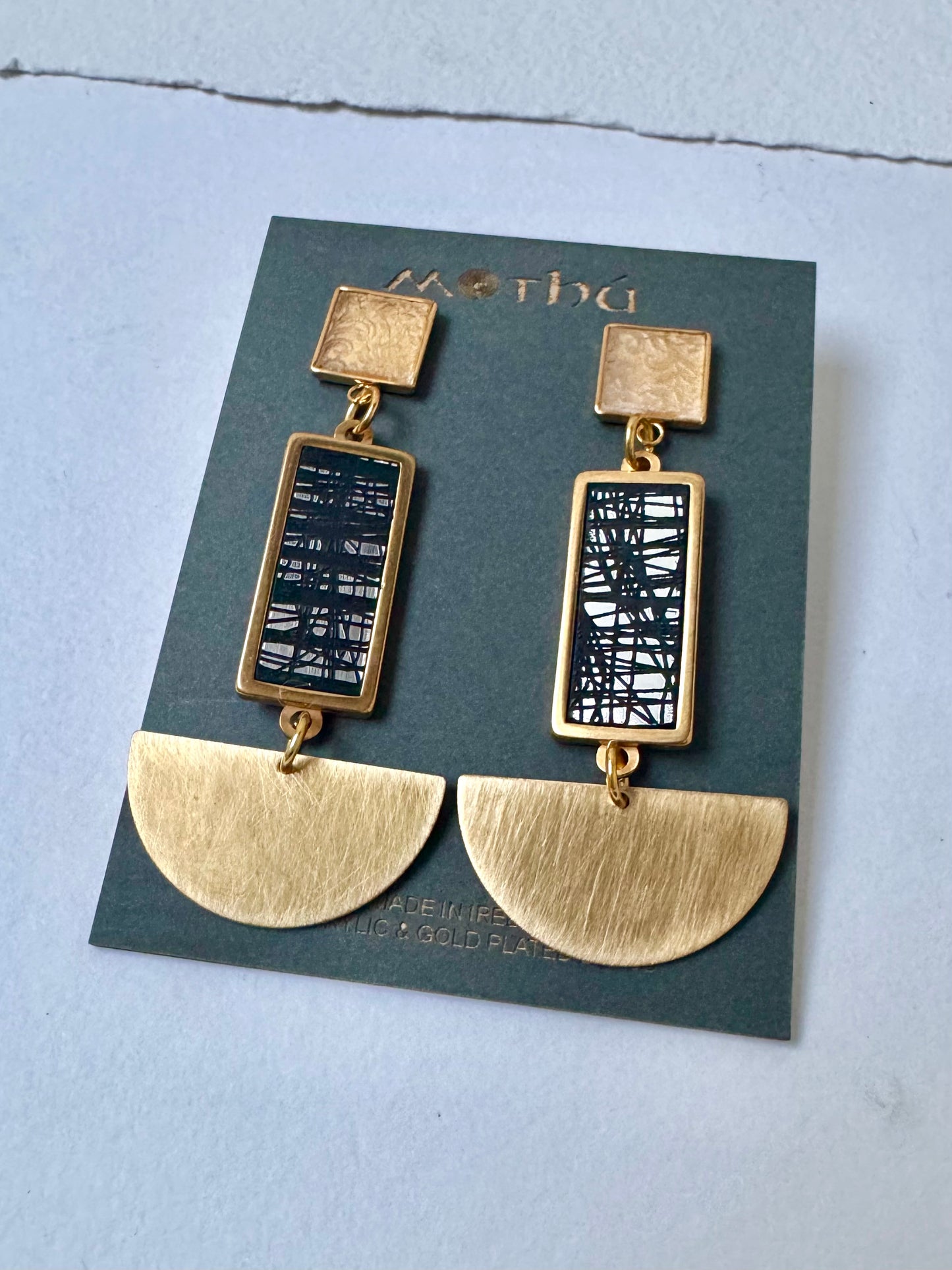 Three Piece Statement Dangle Earrings, abstract etching