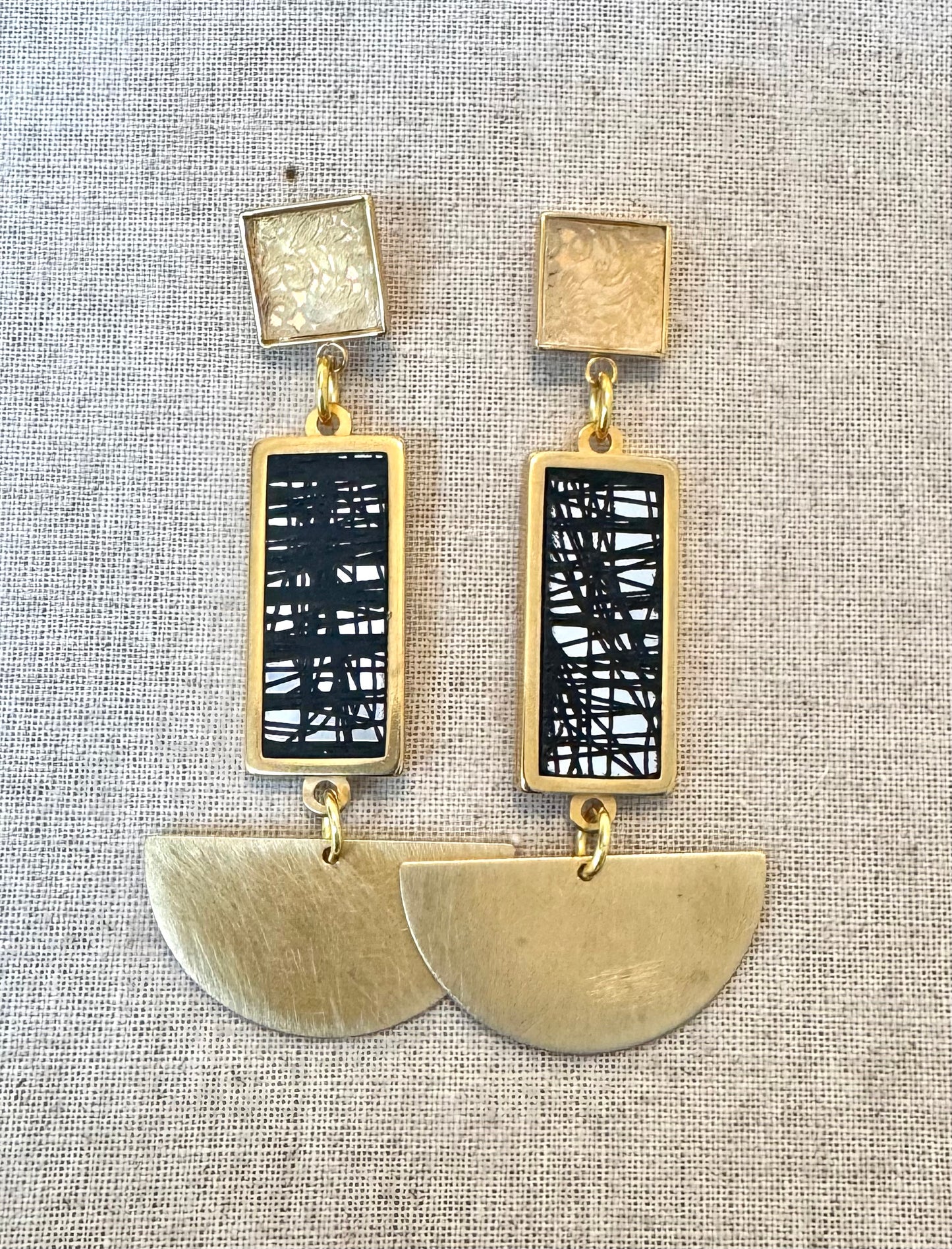 Three Piece Statement Dangle Earrings, abstract etching