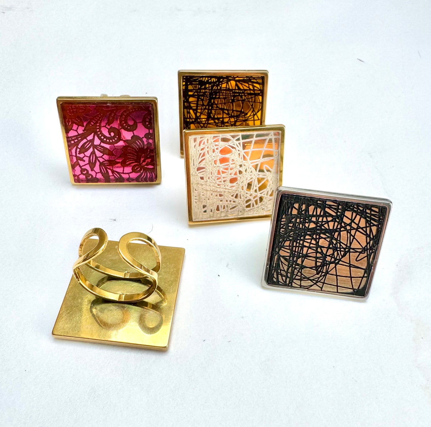 Gold & Silver Square Cocktail Ring