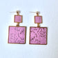 Pink Lace Mirror and Gold 2 x Piece Dangle Earring