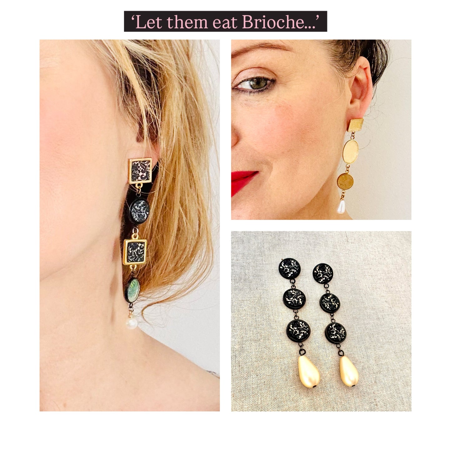 Baroque Lace Dangle Earring with Vintage Pearl
