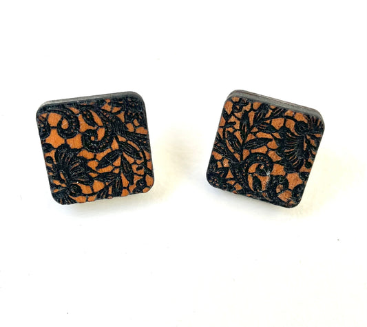 Wooden Lace Studs 1cm x 1cm x 0.6cm