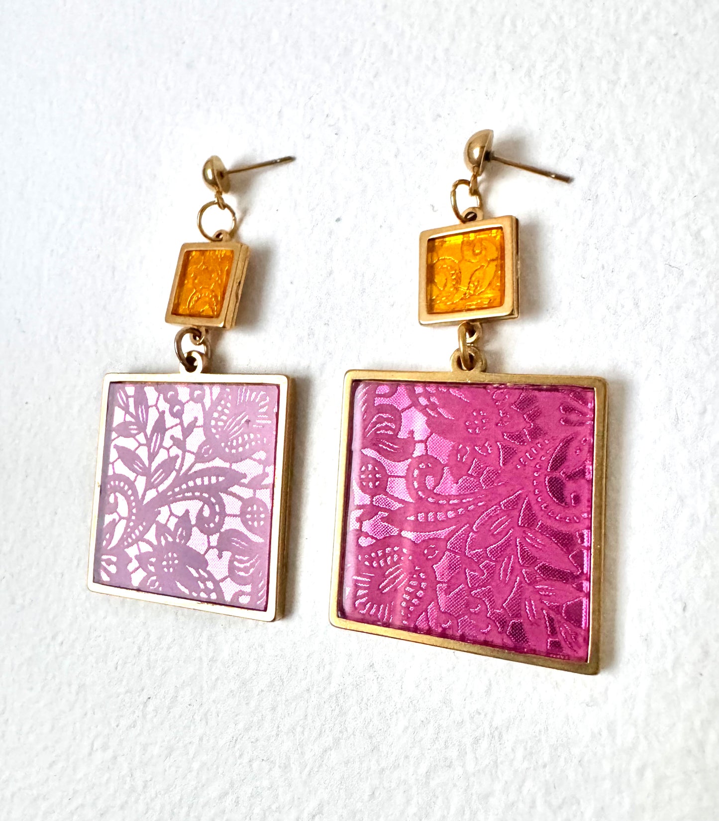 Pink & Gold Lace 2 x Piece Dangle Earring