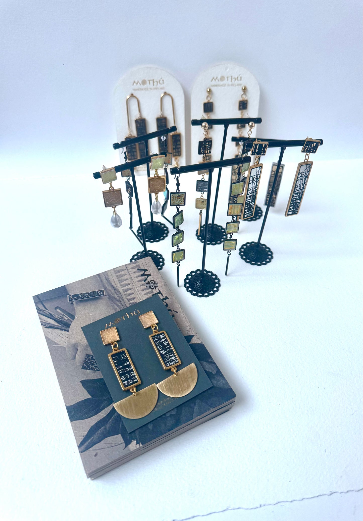 Three Piece Statement Dangle Earrings, abstract etching