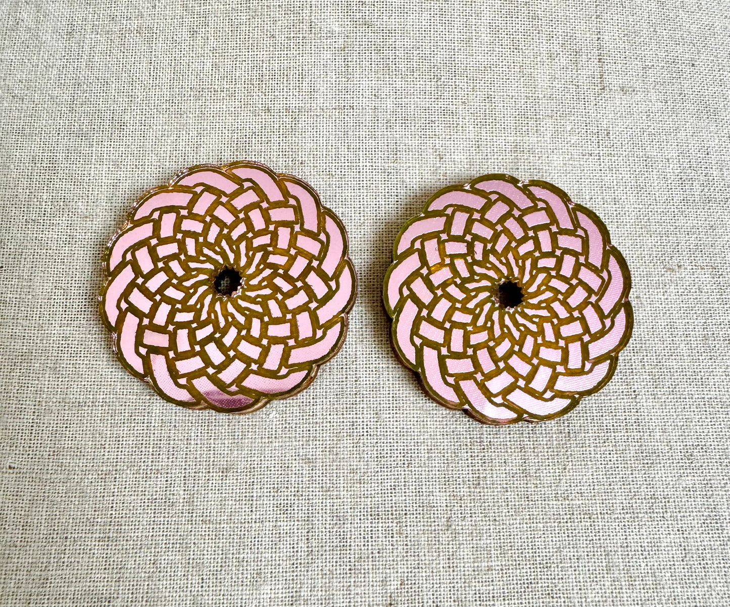 Pink Mirror Etched Earrings Large Studs