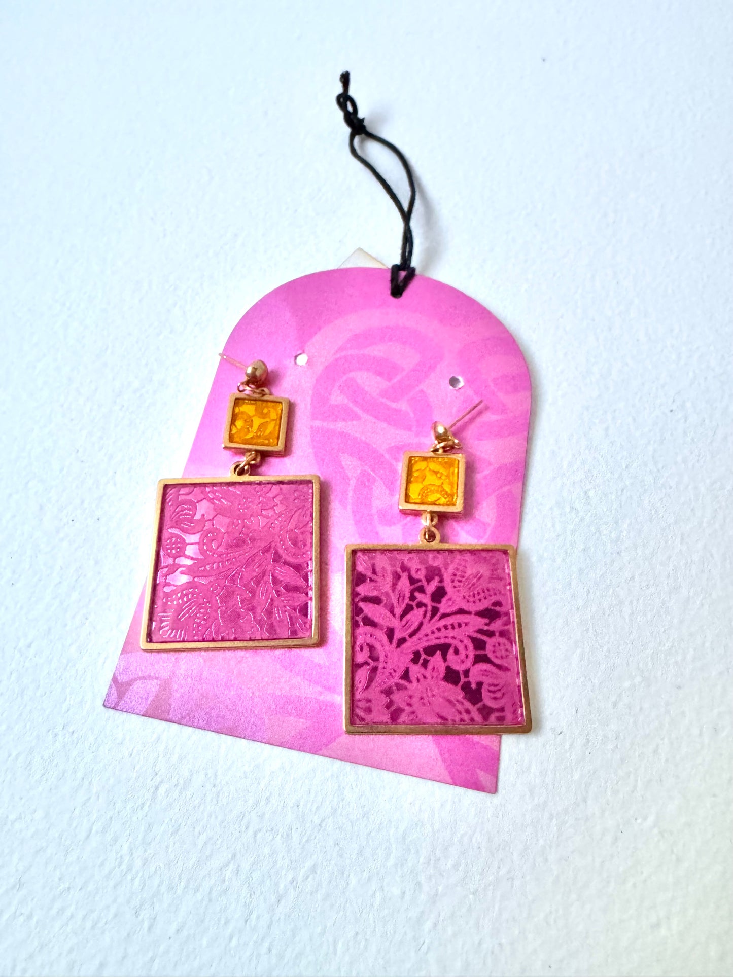 Pink & Gold Lace 2 x Piece Dangle Earring