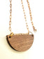 Semi Circle Pendant Necklace, Etched Mirror & Wood, 20 inch gold plated chain