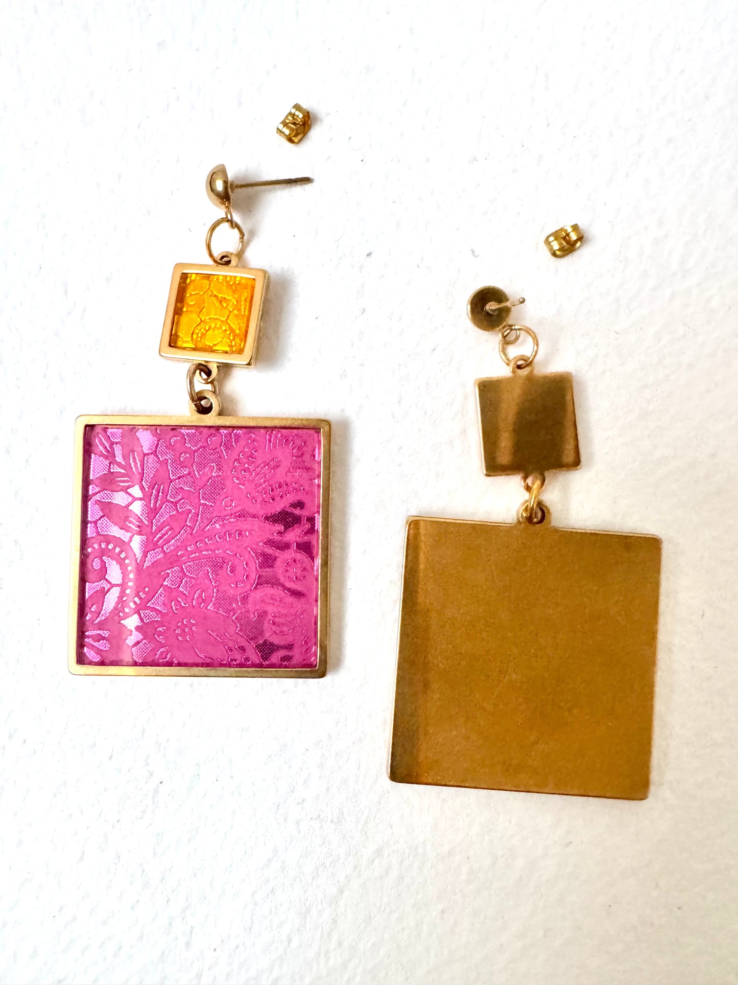 Pink & Gold Lace 2 x Piece Dangle Earring