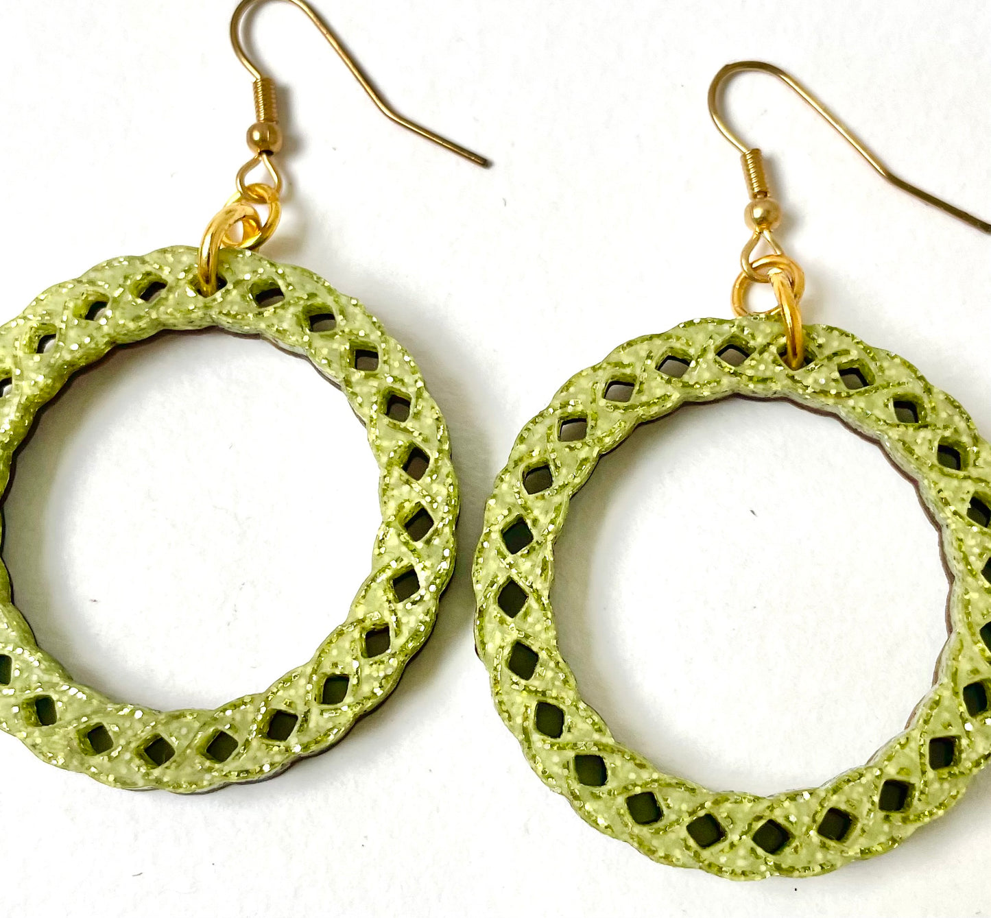 Glitter Green Celtic Hoop Dangle Earrings