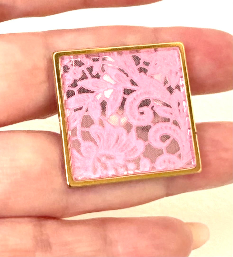 Pink Lace Etched Mirror Cocktail Ring