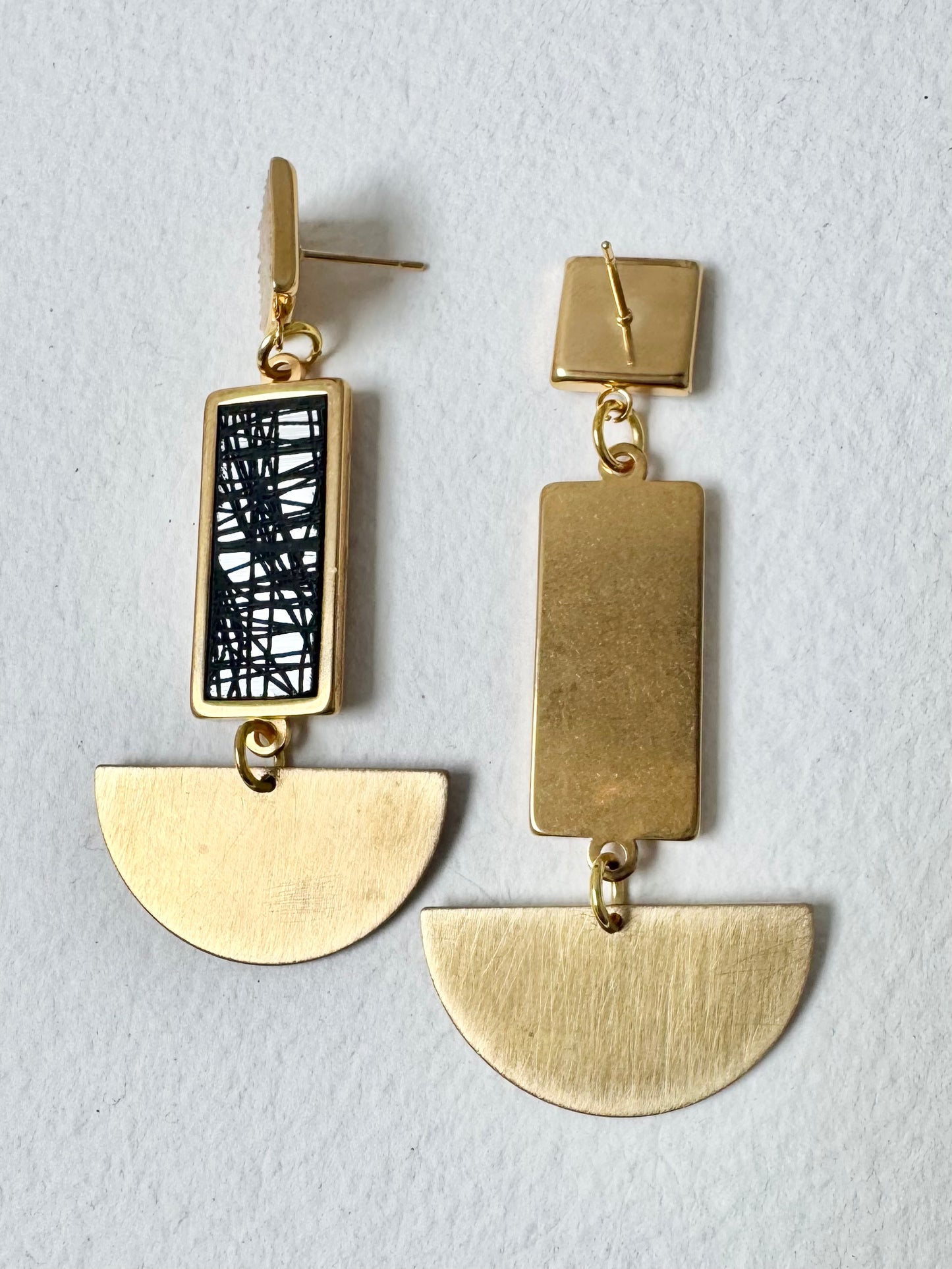 Three Piece Statement Dangle Earrings, abstract etching