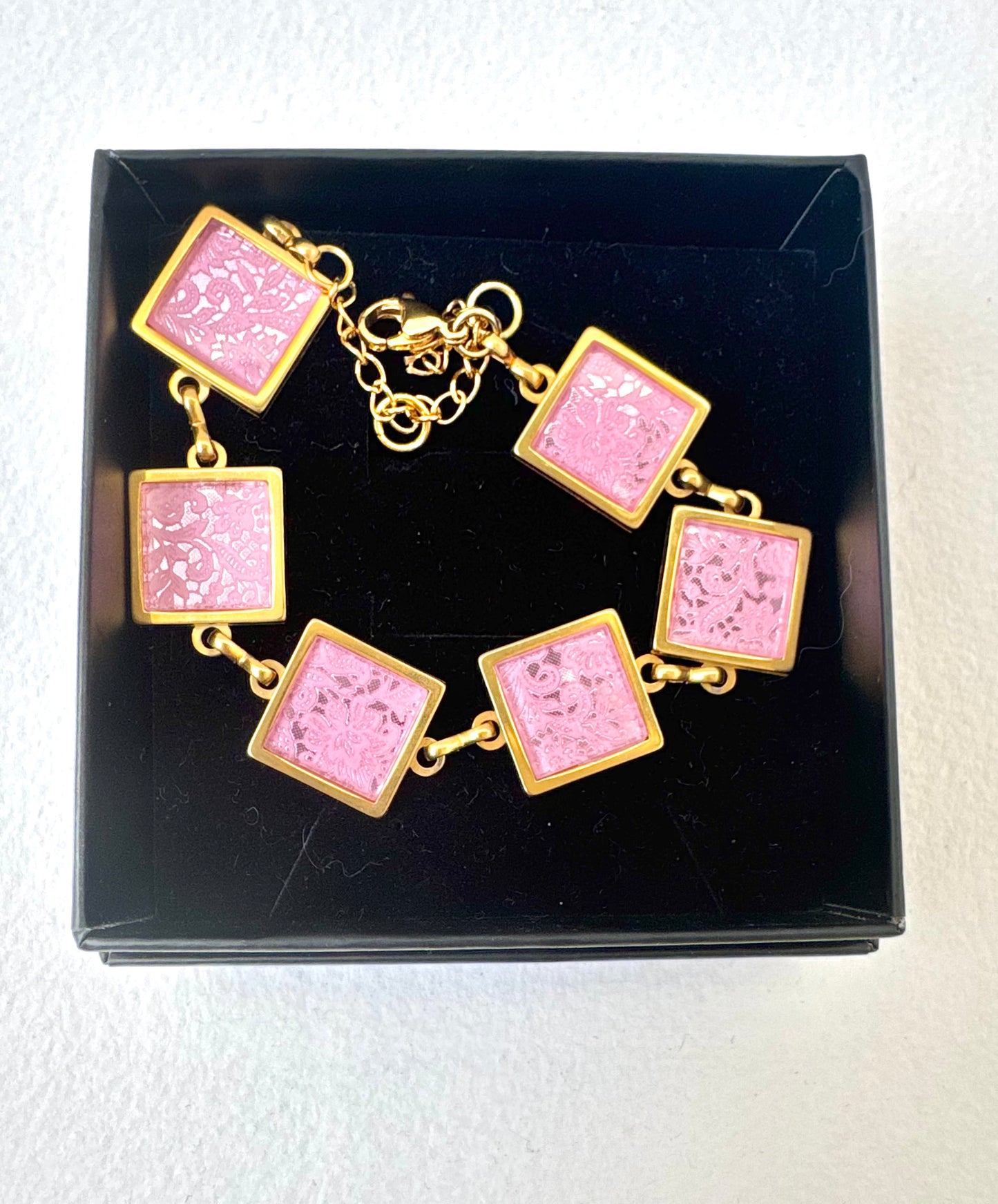 Pink lace mirror multi square Bracelet