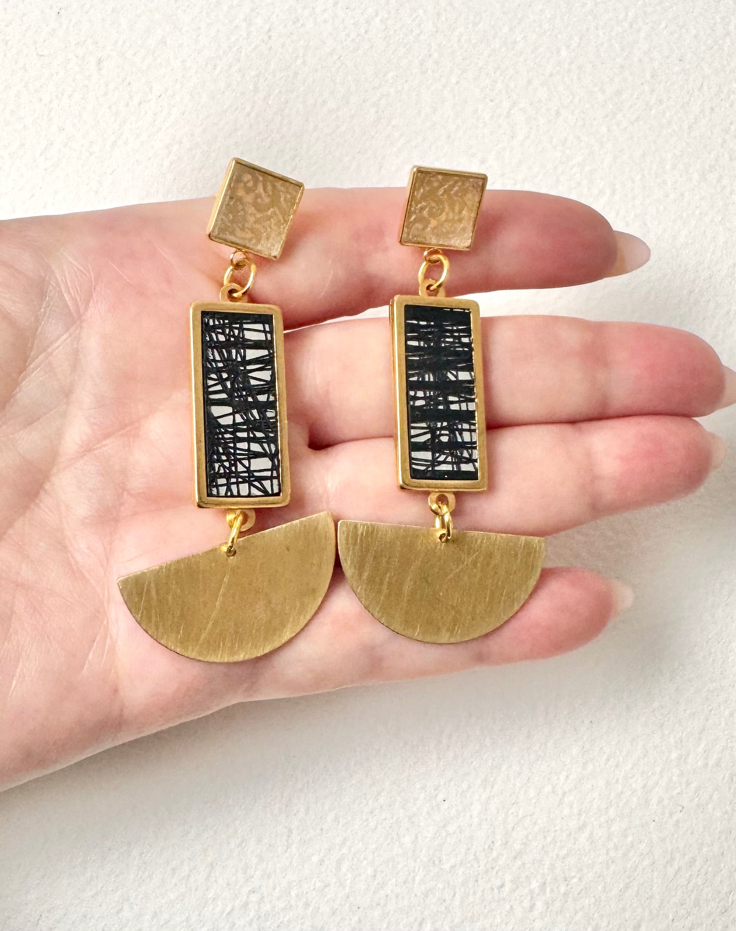 Three Piece Statement Dangle Earrings, abstract etching