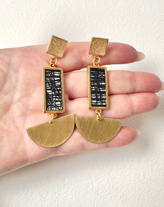 Three Piece Statement Dangle Earrings, abstract etching