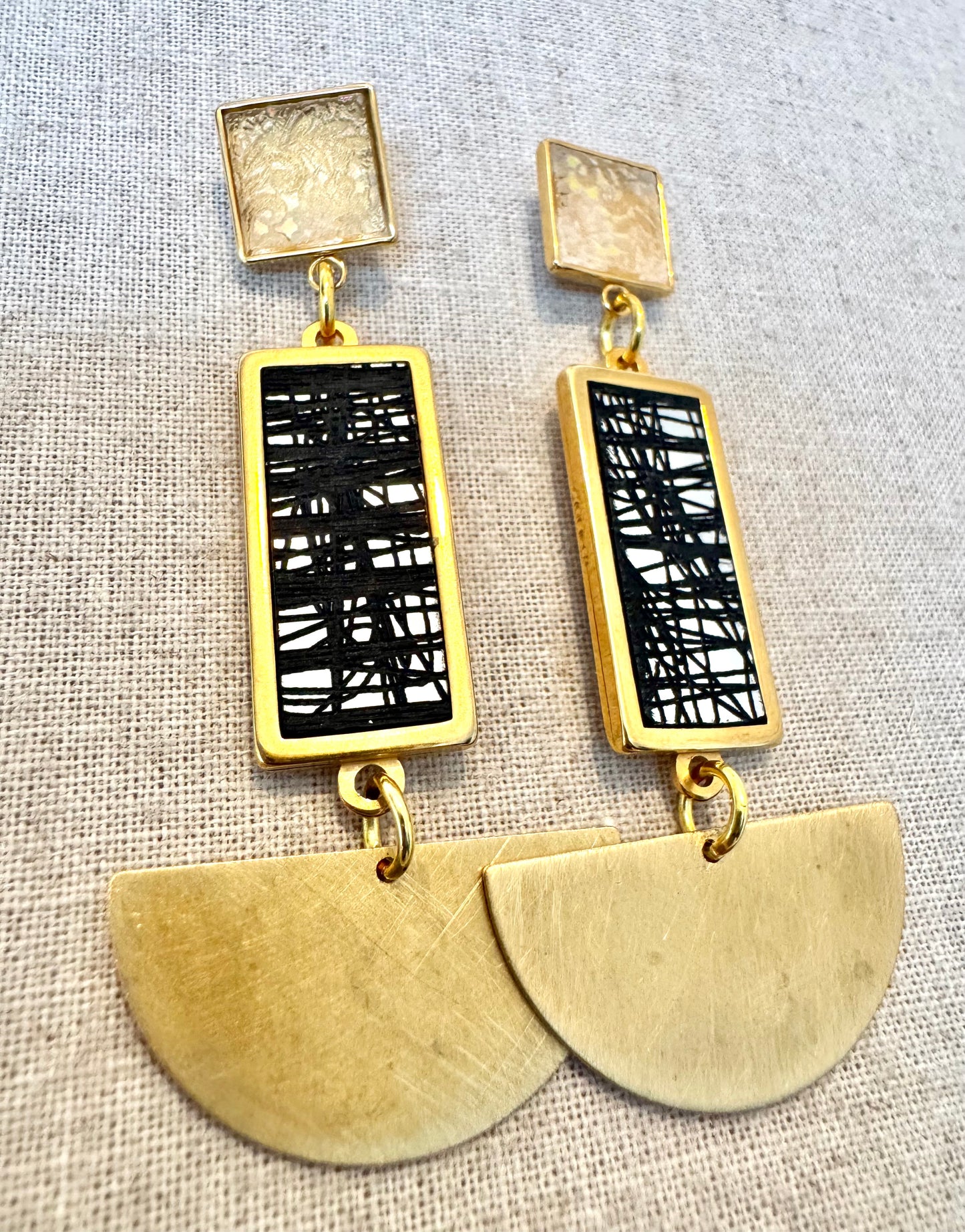 Three Piece Statement Dangle Earrings, abstract etching