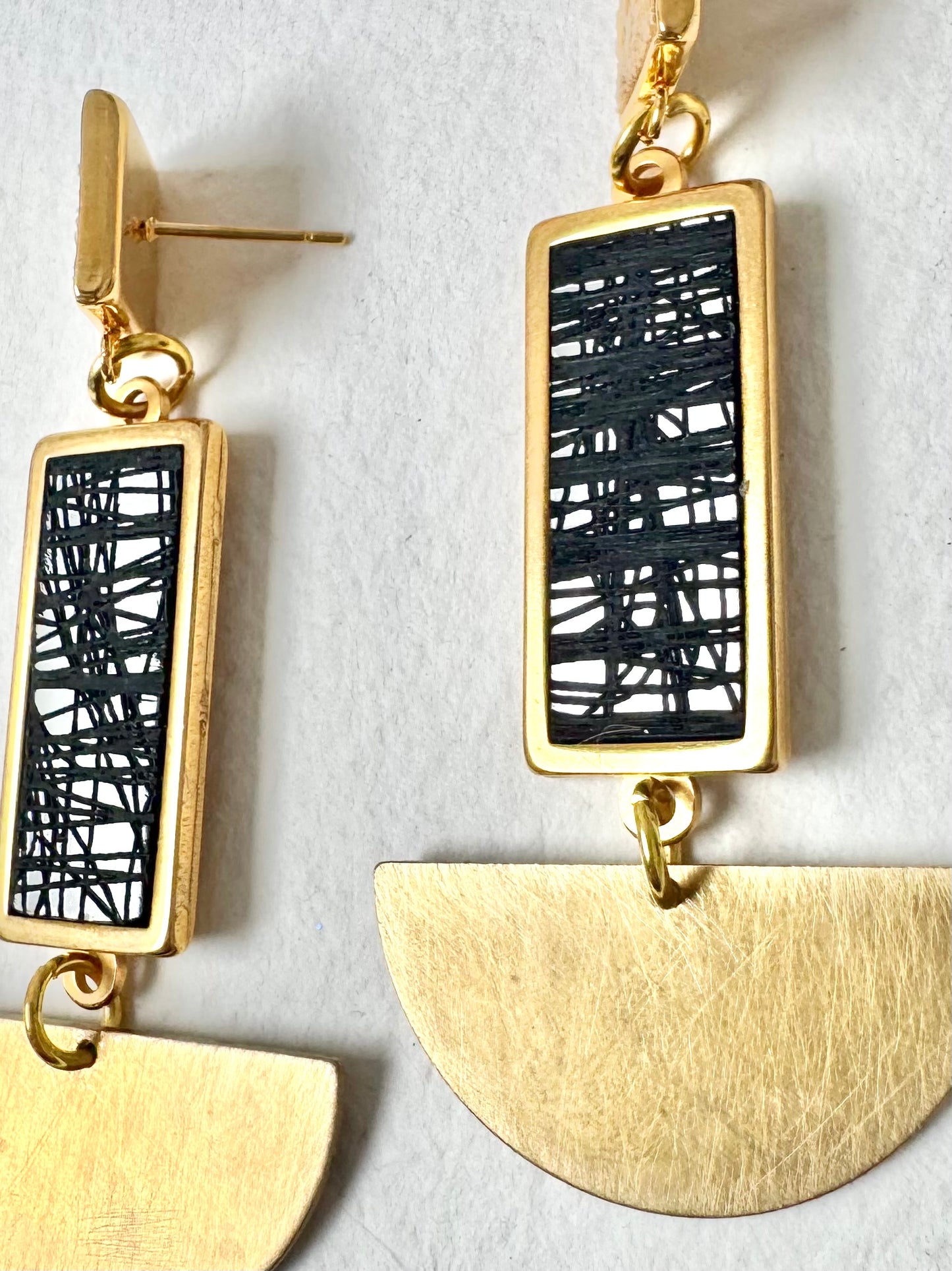Three Piece Statement Dangle Earrings, abstract etching