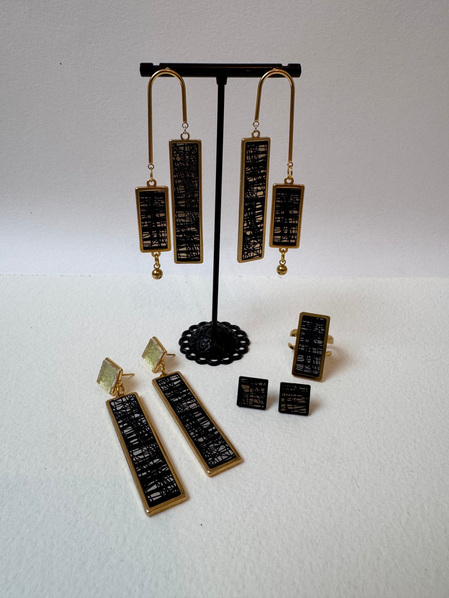 Gold and Black Dangle Earring