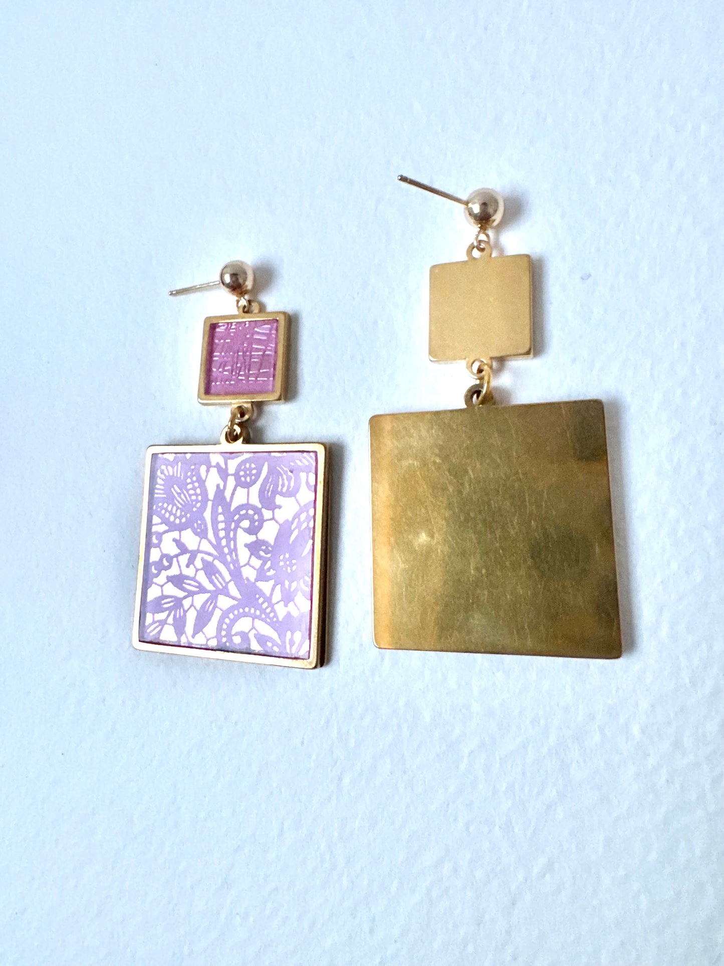 Pink Lace Mirror and Gold 2 x Piece Dangle Earring