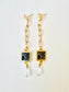 Gold Chain, Etched Lace & Pearl Dangle Earring