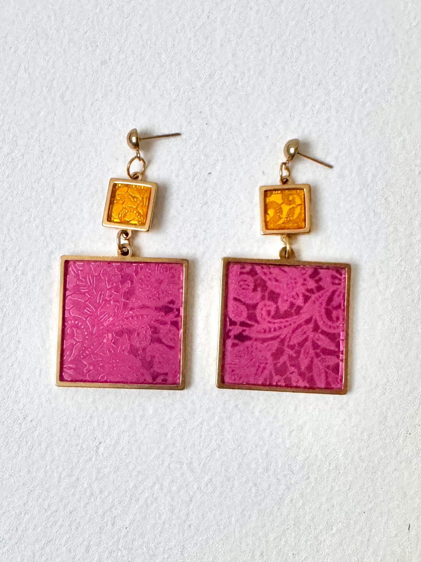 Pink & Gold Lace 2 x Piece Dangle Earring