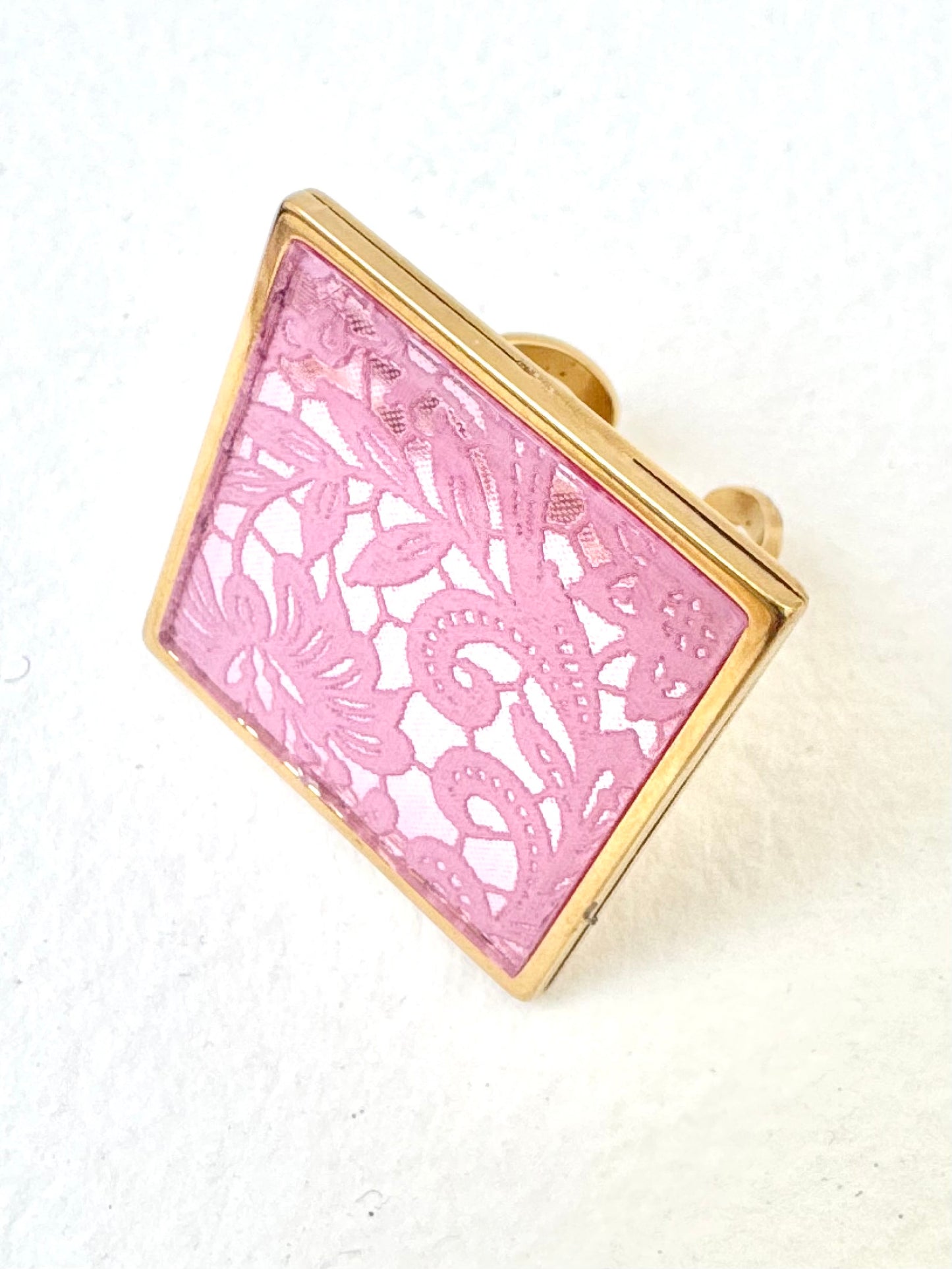 Pink Lace Etched Mirror Cocktail Ring